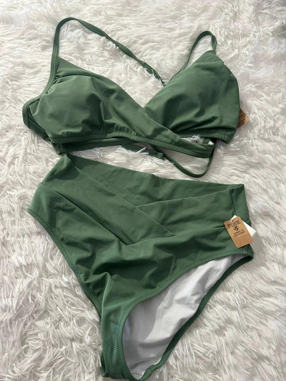 PINK Victoria's Secret Top MDD Bottom L Olive Green Wrap Bikini Set